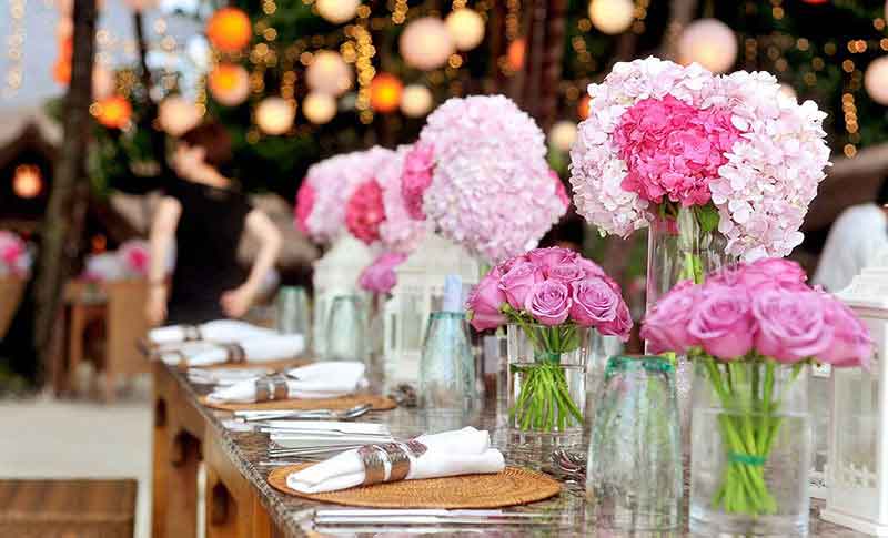 Flowers on a table at a wedding